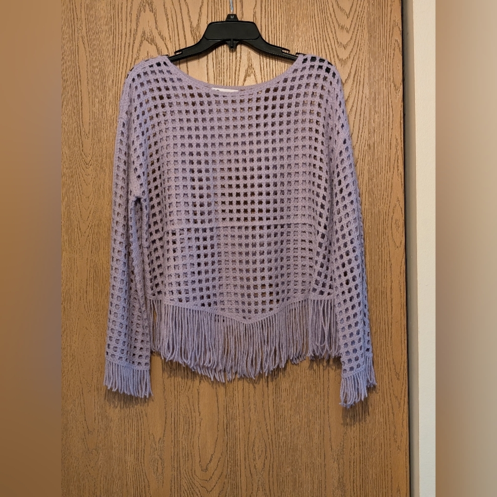 Purple Crochet Pullover Fringe Sweater